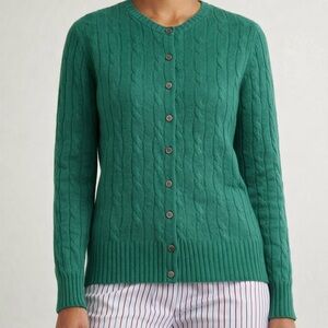 Lord Taylor Two Ply Cashmere Cable Knit Green Cardigan Pearl Buttons Size S